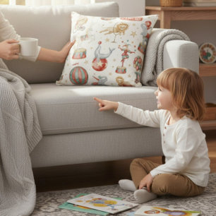 Vintage Circus Performers Red Green Pattern Throw  Cushion