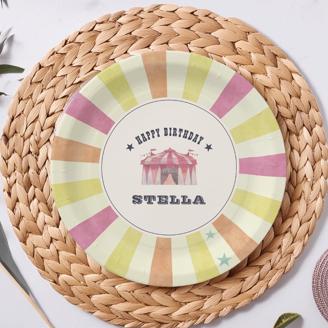Vintage Circus Personalised Birthday Party Paper Plate (Creator Uploaded)