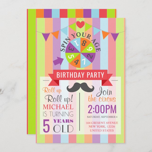 Vintage Circus Poster Children's Birthday Party Invitation (Front/Back)