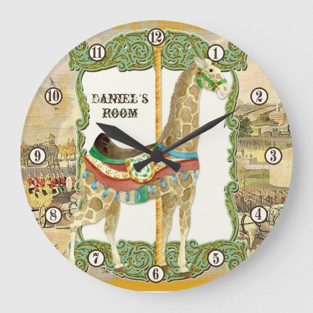 Vintage Circus Poster, Giraffe Baby Room Clock (Front)