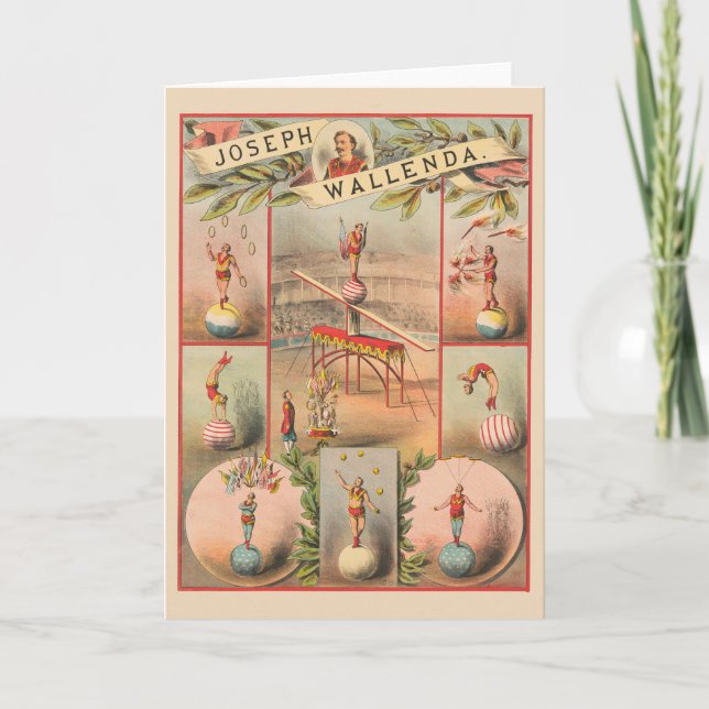 Vintage Circus Poster Showing Scenes Of Acrobatics Card (Front)