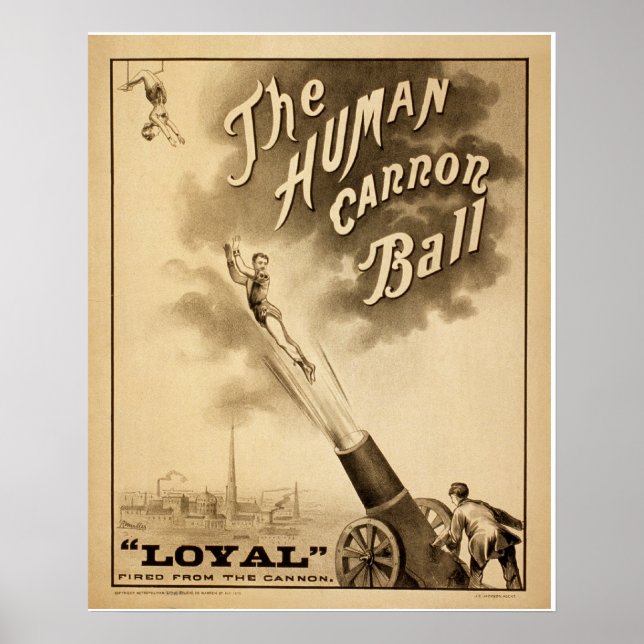 Vintage Circus Poster The Human Cannon Ball (Front)