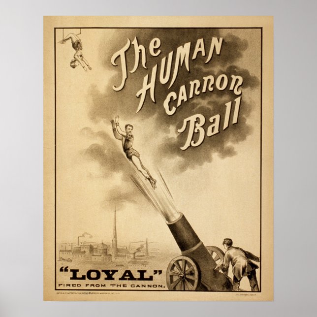 Vintage Circus Poster The Human Cannon Ball Retro (Front)