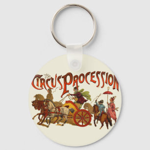 Vintage Circus Procession Clowns and Horses Key Ring