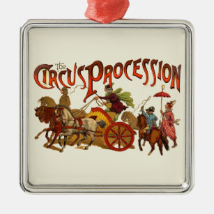 Vintage Circus Procession Clowns and Horses Metal Tree Decoration