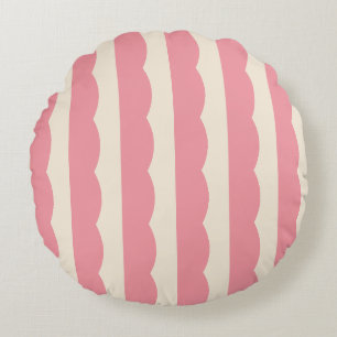 Vintage Circus Tent Pink & Cream Scalloped Stripes Round Cushion