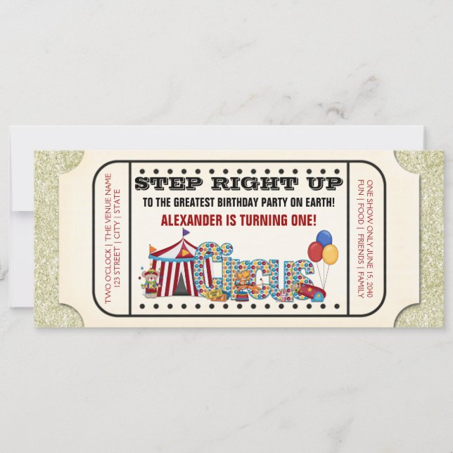 Vintage Circus Ticket Birthday Party Invitation (Front)