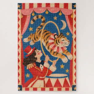 Vintage Circus Tiger and Ringmaster Funhaus Jigsaw Puzzle