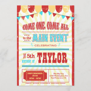 Vintage circus typography birthday party invite