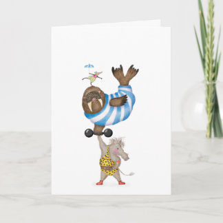Vintage circus warthog strongman with walrus card