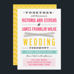 Vintage Circus Wedding Invitations<br><div class="desc">Celebrate your wedding with these fun invitations featuring a vintage circus or carnival playbill typography theme on the front and a bright white and yellow chevron pattern on the back.

View more stylish and modern wedding invitations in the Wander Paper Co store!</div>