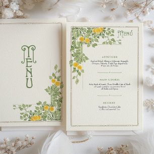 Vintage Citrus Art Nouveau Wedding Menu Card