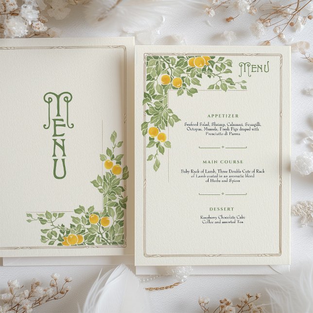 Vintage Citrus Art Nouveau Wedding Menu Card (Creator Uploaded)