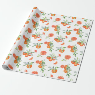 Vintage Citrus Oranges, Leaves & Flowers Pattern  Wrapping Paper