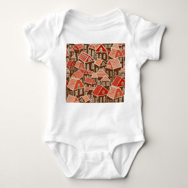 Vintage City Buildings Seamless Pattern Baby Bodysuit (Front)