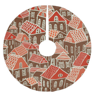 Vintage City Buildings Seamless Pattern Brushed Polyester Tree Skirt