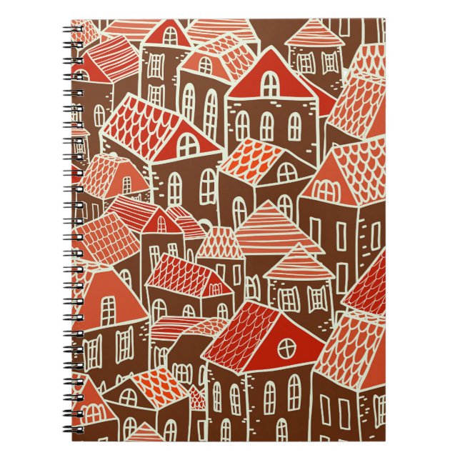 Vintage City Buildings Seamless Pattern Notebook (Front)