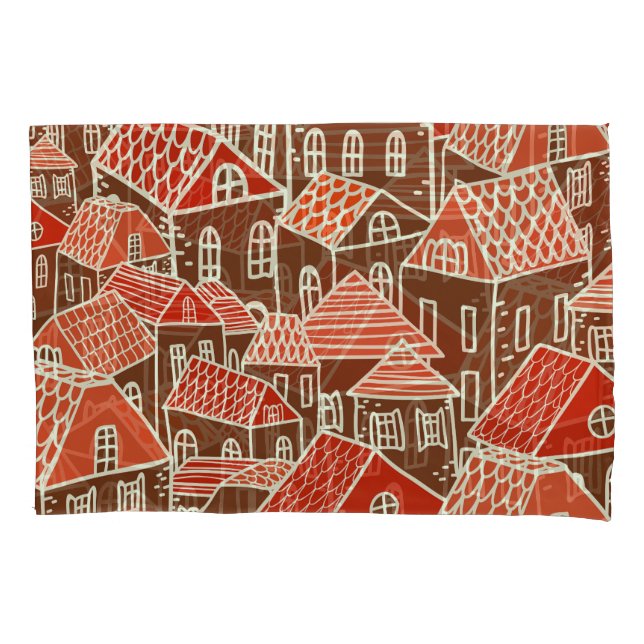 Vintage City Buildings Seamless Pattern Pillowcase (Front)