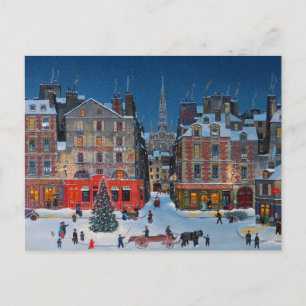 Vintage City Christmas Street Scene Postcard