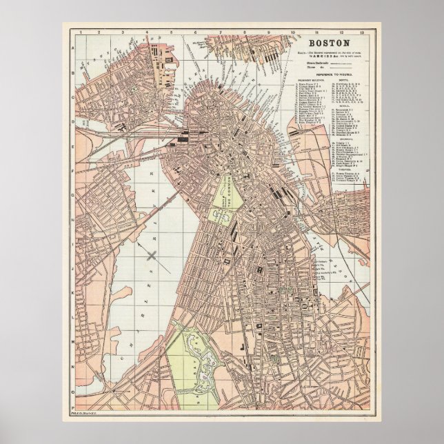 Vintage City Map of Boston 1893 Poster (Front)