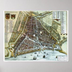 Vintage city map of Rotterdam Poster
