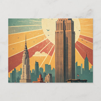 Vintage City Skyline Travel Poster Print Postcard