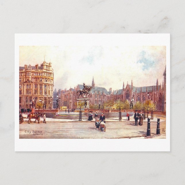 Vintage City Square, Leeds Postcard (Front)