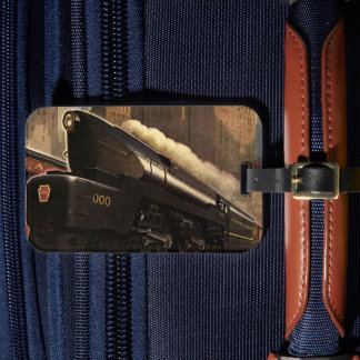Vintage City, T1 Duplex Train on Railroad Tracks Luggage Tag