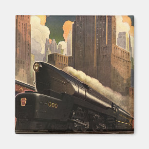 Vintage City, T1 Duplex Train on Railroad Tracks Magnet