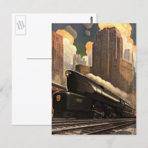 Vintage City, T1 Duplex Train on Railroad Tracks Postcard