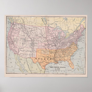 Vintage Civil War Era Map Of The United States Poster