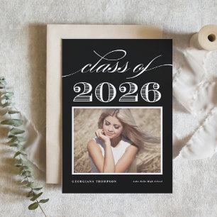 Vintage Class of 2025 Black Photo Graduation Invitation