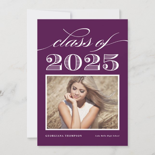 Vintage Class of 2025 Purple Photo Graduation Invitation (Front)