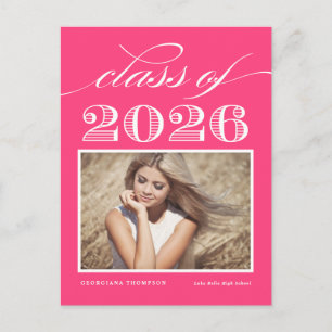 Vintage Class of 2026 Hot Pink Photo Graduation Postcard