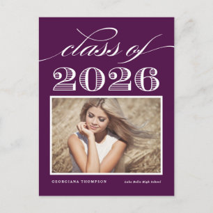Vintage Class of 2026 Purple Photo Graduation Postcard