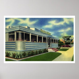 Vintage Classic 50s Retro Restaurant Pelican Diner Poster