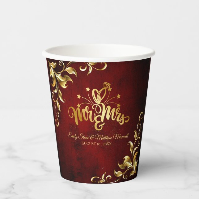 Vintage classic antique monogram name wedding paper cups (Front)