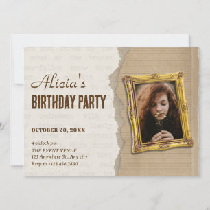 Vintage classic art photo birthday invitation