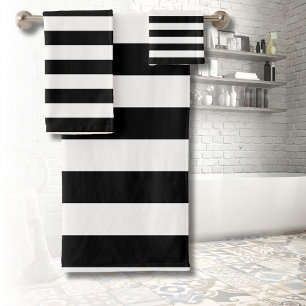Vintage Classic black & white stripes Bath Towel Set