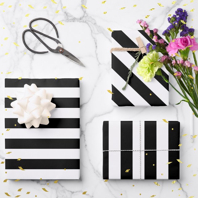 Vintage Classic black & white stripes  Wrapping Paper Sheet (Creator Uploaded)