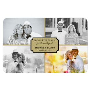 Vintage Classic Bookplate Four Photo Save The Date Magnet