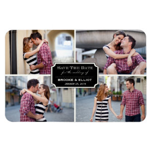 Vintage Classic Bookplate Four Photo Save The Date Magnet