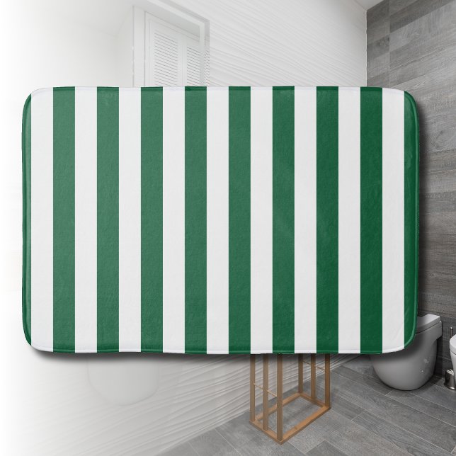 Vintage Classic Bottle Green & White Stripes Bath Mat (Creator Uploaded)