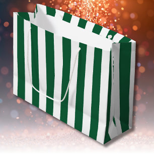 Vintage Classic Bottle Green & White Stripes Large Gift Bag