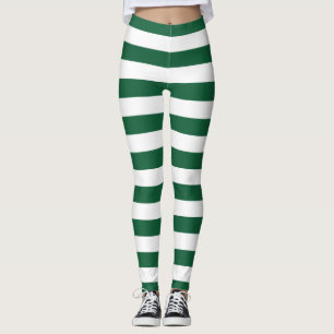 Vintage Classic Bottle Green & White Stripes Leggings