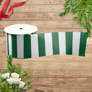 Vintage Classic Bottle Green & White Stripes Satin Ribbon