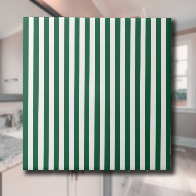 Vintage Classic Bottle Green & White Stripes Tile (Creator Uploaded)