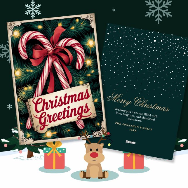 Vintage Classic Candy Cane Christmas Greetings Holiday Card (Creator Uploaded)