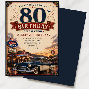 Vintage Classic Car 80th Birthday Invitation