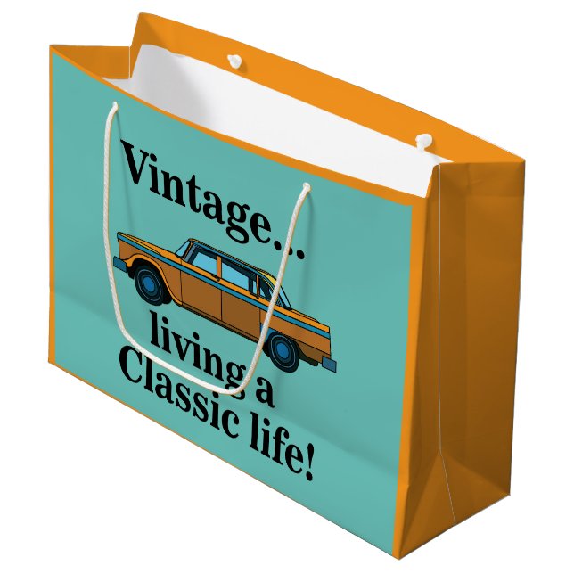 Vintage Classic Car Birthday Large Gift Bag (Front Angled)